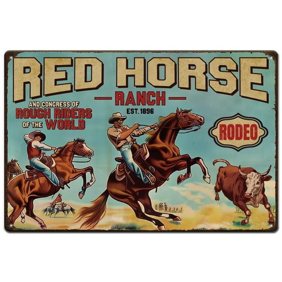 Vintage Metal Tin Sign Iron Wall Decor for Restaurants Cafe Pubs Rectangle Horse 300x200x2.2mm