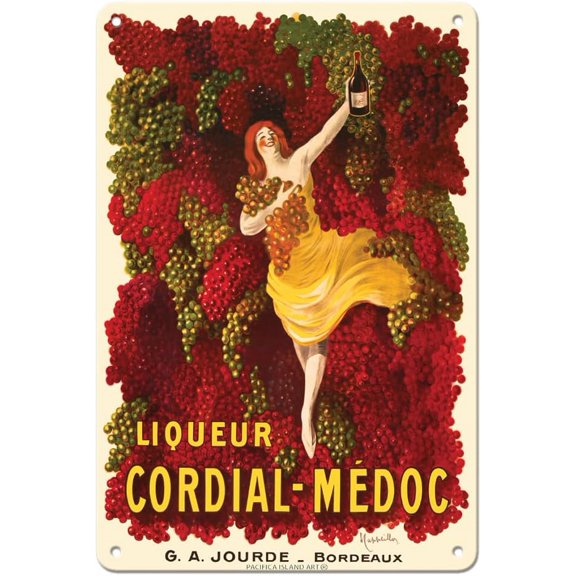 Vintage Metal Tin Sign Liqueur Cordial Mdoc French Wine Advertisement Poster by Leonetto Cappiello 12-Inch Wall Decor