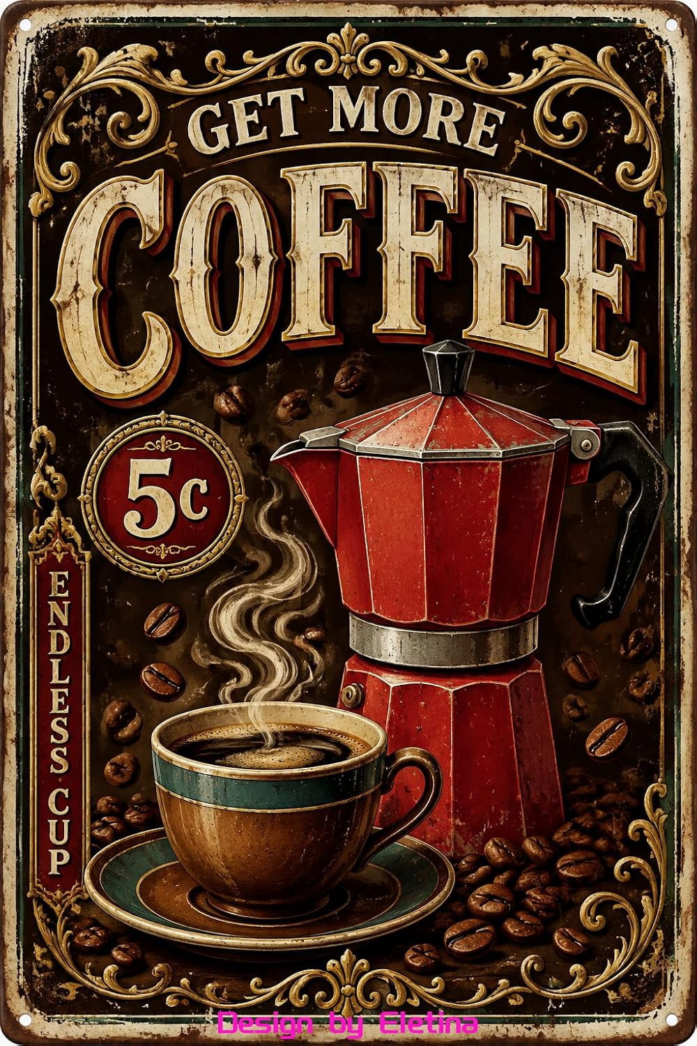 Vintage Metal Tin Sign for Man Cave 8x12 Inch Retro Iron Coffee Pot ...