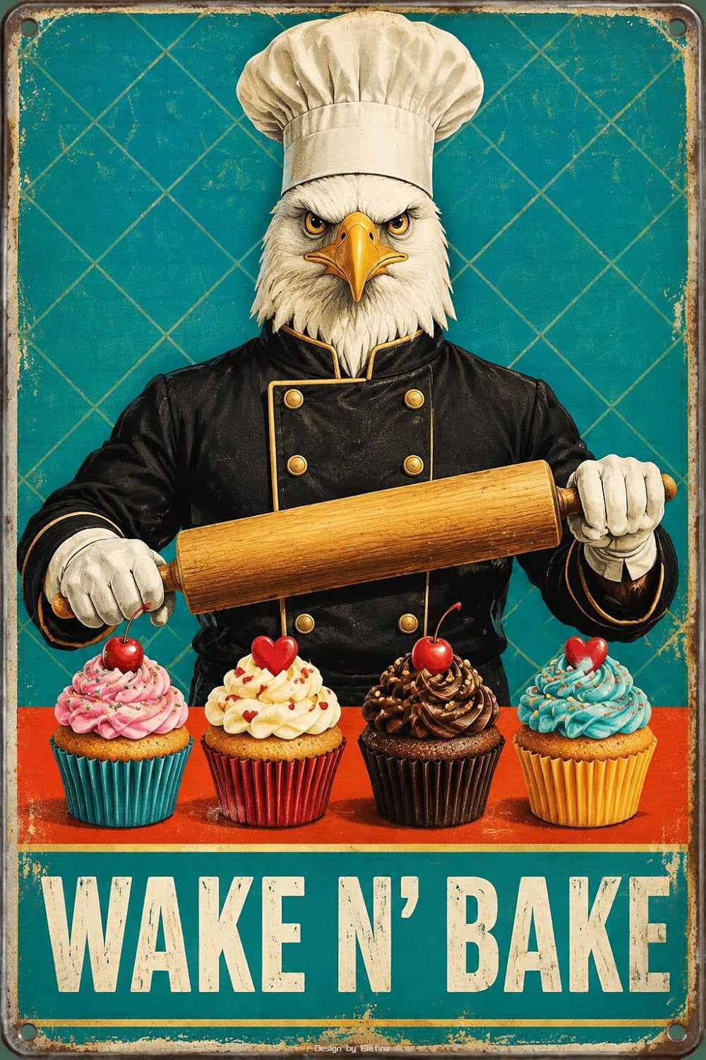 Vintage Metal Tin Sign for Man Cave Bald Eagle Wake And Bake Wall Decor ...