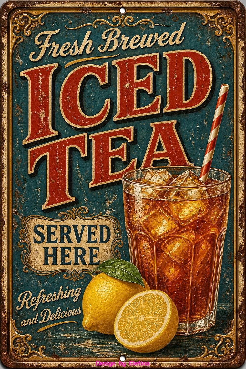 Vintage Metal Tin Sign for Man Cave Ice Tea Retro Poster Lemon Black ...