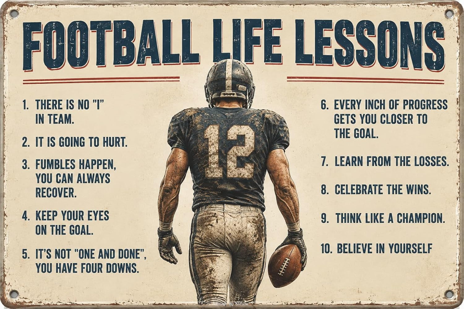 Vintage Metal Tin Sign for Man Cave Inspirational Football Life Lessons ...