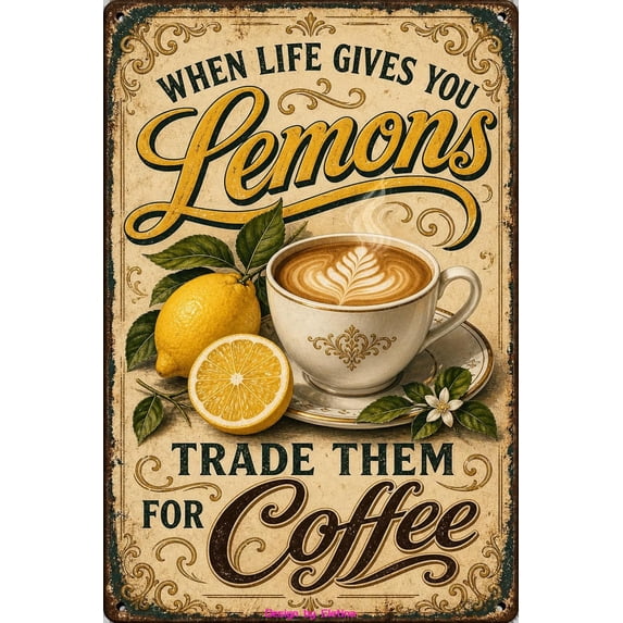 Vintage Metal Tin Sign for Man Cave Lemon Coffee Wall Decor When Life ...