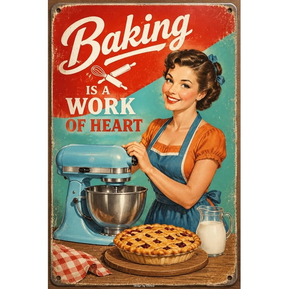 Vintage Metal Tin Sign for Man Cave Retro Baking Is A Work Of Heart ...