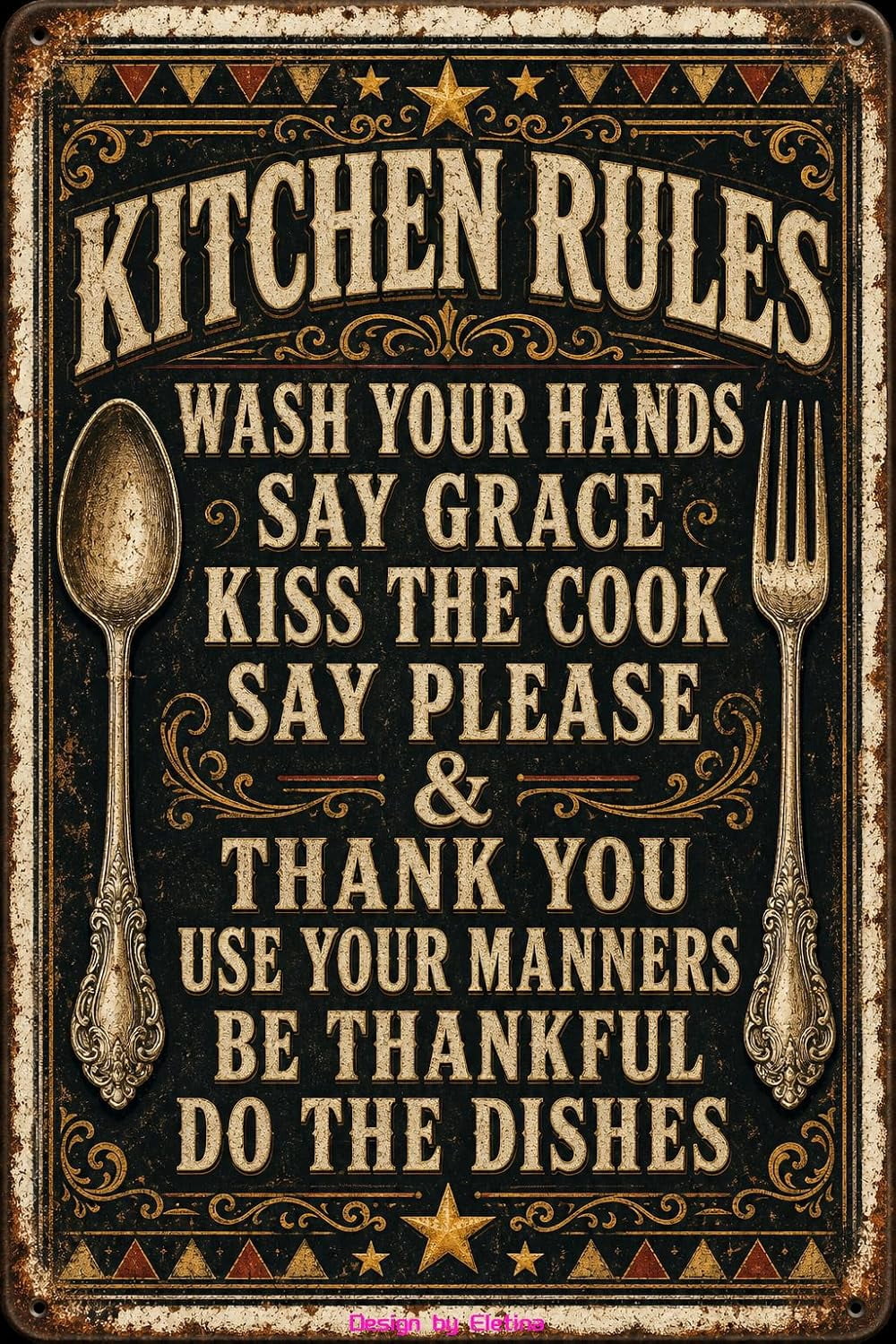 Vintage Metal Tin Sign for Man Cave Retro Funny Kitchen Rules Poster ...
