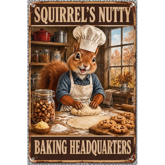 Vintage Metal Tin Sign for Man Cave Squirrel Squirrels Nutty Baking ...