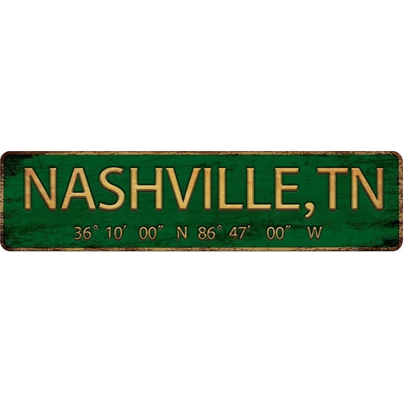 Vintage Metal Tin Sign NASHVILLE,TN 4"x16", Street Sign for Home, Restaurant, Bar, Cafe, Garage - Retro Wall Decor Plaque