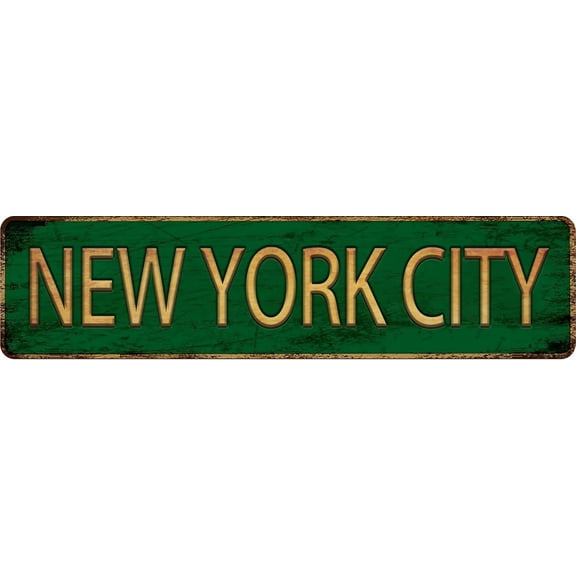 Vintage Metal Tin Sign NEW YORK CITY 4"x16", Street Sign for Home, Restaurant, Bar, Cafe, Garage - Retro Wall Decor Plaque