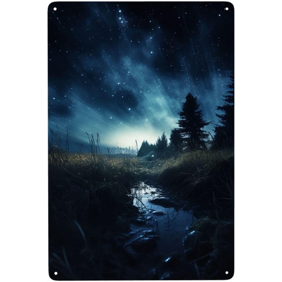 Vintage Metal Tin Sign Night Sky Forest Wall Art Fade-Resistant Farmhouse Garden Outdoor Aluminum Sign for Home Coffee Wall Decor 8x12 Inch