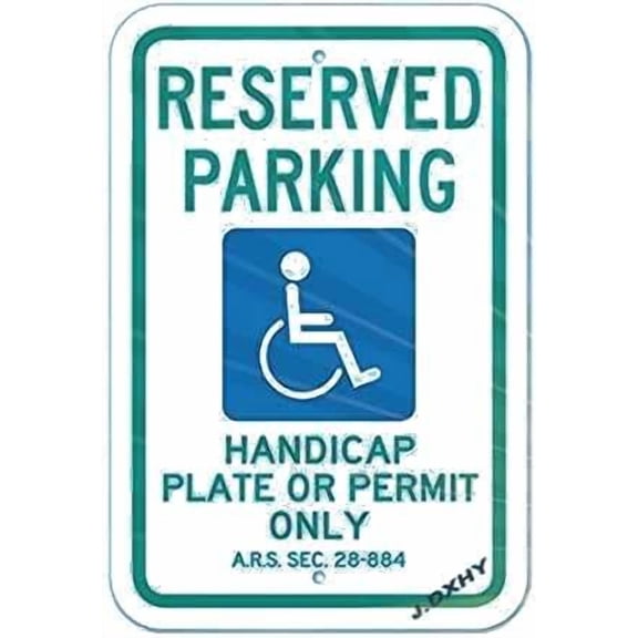 Vintage Metal Tin Sign Personalizeds for Outdoors,Reserved Parking Handicap Plate Or Permit Only A.r.s Sec. 28-884 Laminated,Art Decor Size: 8 x 12 inch