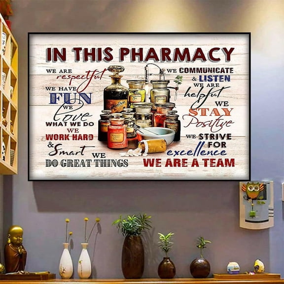 Vintage Metal Tin Sign Pharmacy Team Motto Wall Decor 8x12 Inch