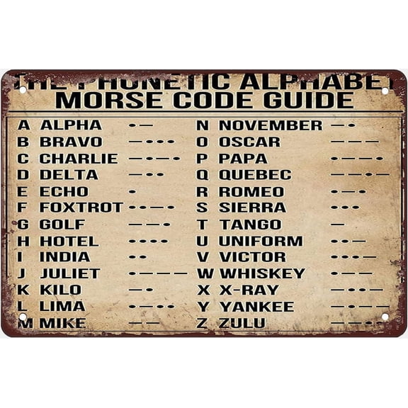 Vintage Metal Tin Sign Phonetic Alphabet Morse Code Guide Logo Poster Vintage Metal Sign Gift Bedroom Retro Novelty Cafe Store Tin Signs Wall Decor Gift Plaque 8x12 Inch