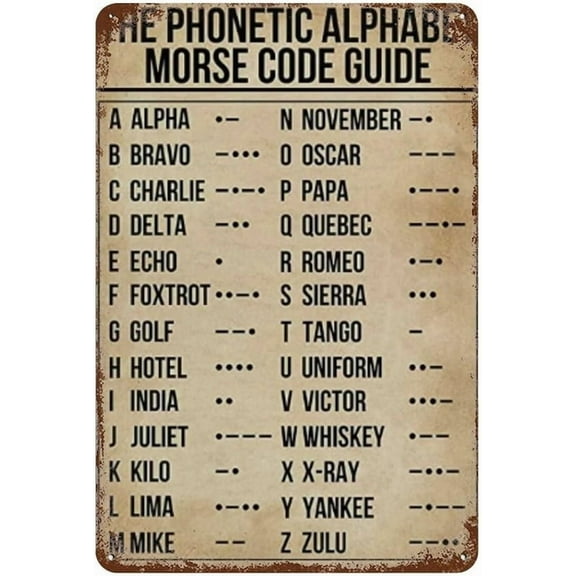 Vintage Metal Tin Sign Phonetic Alphabet Morse Code Pilot Signs Poster Tin Sign Poster Vintage Metal Signs For Bar Music Club Man Cave Room Wall Decor School Library Classroom Gifts 12X8 Inches