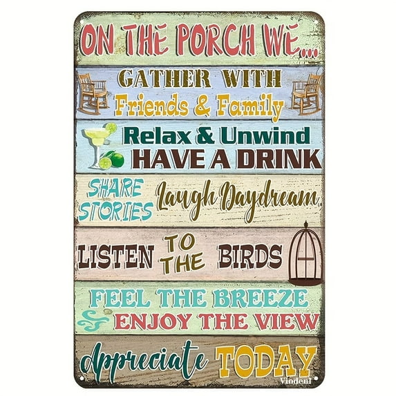 Vintage Metal Tin Sign Porch Rules Home Yard Decor， Farmhouse Bar Coffee Wall Decor Sign 12x8 Inches