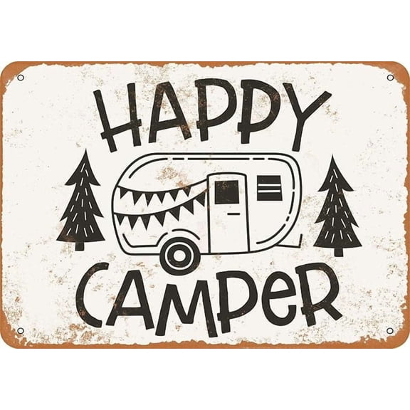 Vintage Metal Tin Sign Retro 12"x8" Happy Camper Home Decor