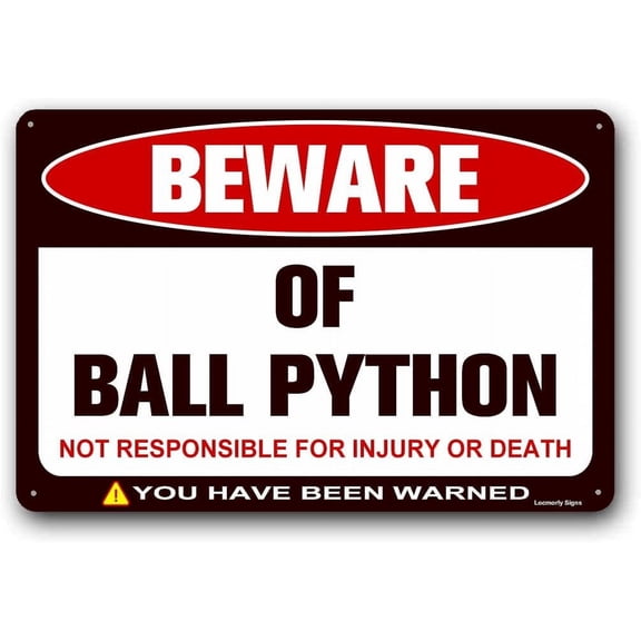 Vintage Metal Tin Sign Retro Beware of Ball Python Sign, 8x12 Inch, Funny Ball Python Decor Sign