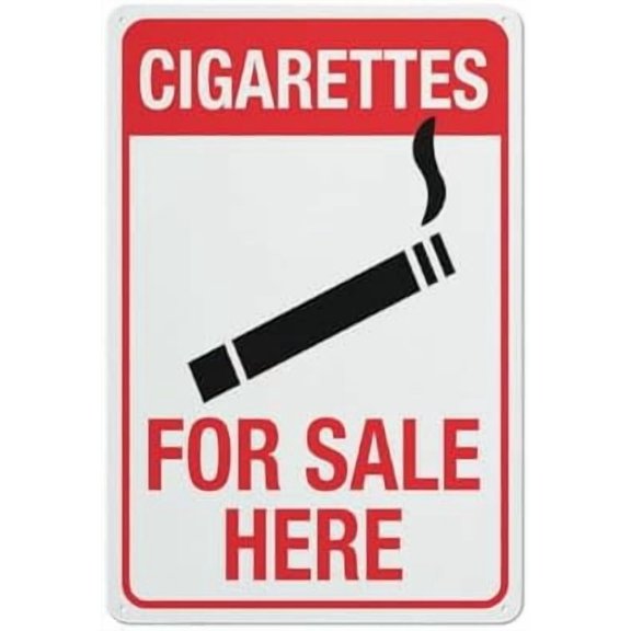 Vintage Metal Tin Sign Retro Cigarettes For Sale Here 12 X 8 Inch Sign, Rustproof Aluminum, Multicolor