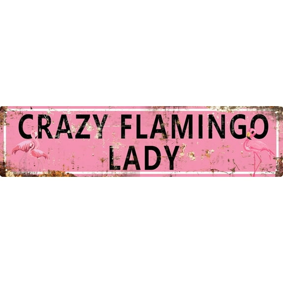 Vintage Metal Tin Sign Retro Crazy Flamingo Lady Signs Stylish Wall Art Plaques for Home Decor 16x4 in