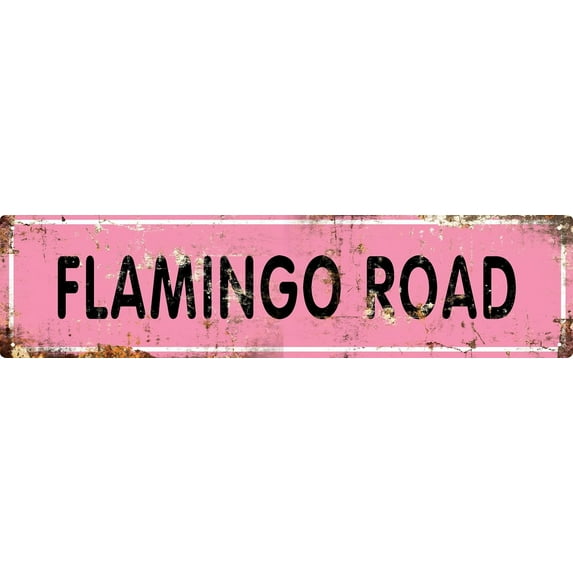 Vintage Metal Tin Sign Retro Flamingo Road Signs Stylish Wall Art Plaques for Home Decor Bathroom Kitchen House and Gothic Wall Decor or as a Unique Poster 16x4 in