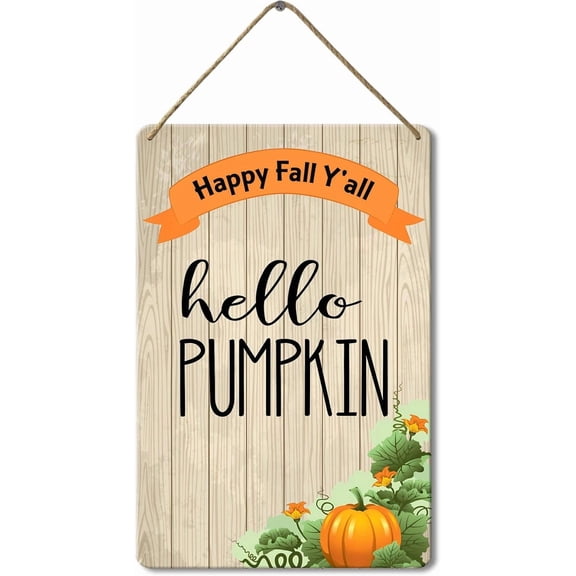 Vintage Metal Tin Sign Retro Hello Pumpkin Wall Hanging Plaque Sign, 8x12 Inch, Autumn Harvest Thanksgiving Decorations