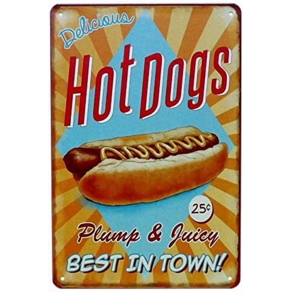 Vintage Metal Tin Sign Retro Hot Dogs Hamburger Sandwich Fast Food Decor Sign Sign Poster Plaque Fast Food Hotel Shop Wall Decor 8x12 Inch