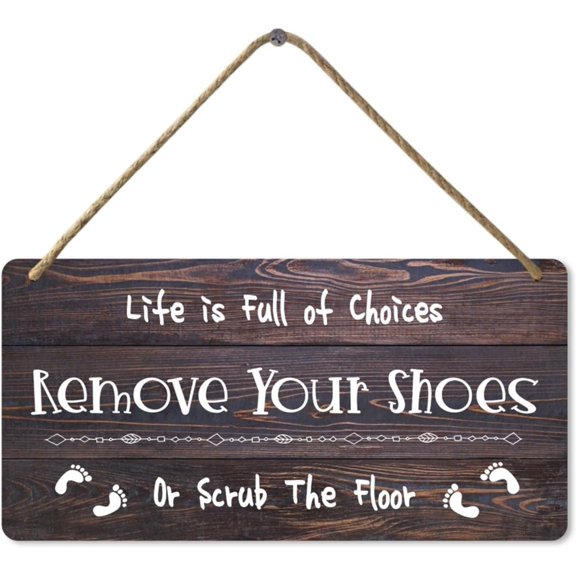 Vintage Metal Tin Sign Retro Life is Full of Choices Take Off Your Shoes or Scrub Floor Sign Metalen Hanging Wall Sign, Shoes Off Sign for Home Decor, 12" x 8" Inch