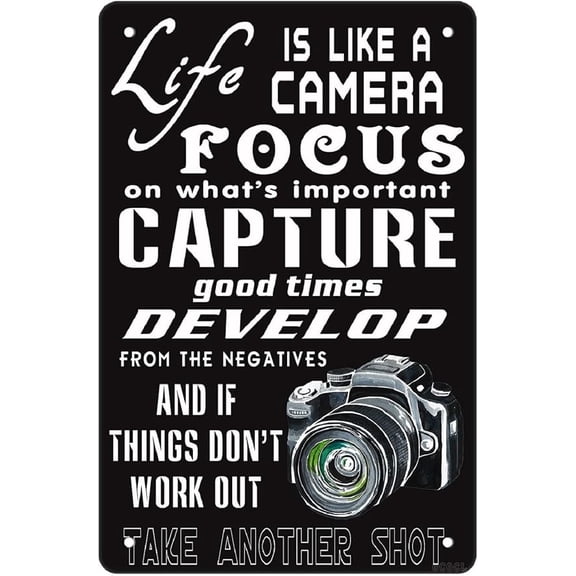 Vintage Metal Tin Sign Retro Life is Like A Camera Wall Decor Sign,8x12inch Novelty Office Living Room Cafe Bar Kitchen Art Wall-Coffee