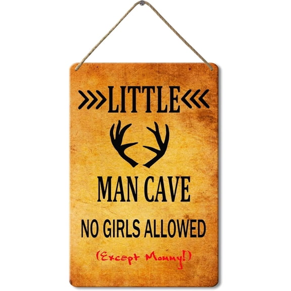 Vintage Metal Tin Sign Retro Little Man Cave Sign, 8x12 Inch, Rustic Toddler Room Wall Decor Sign for Kids Bedroom Decor