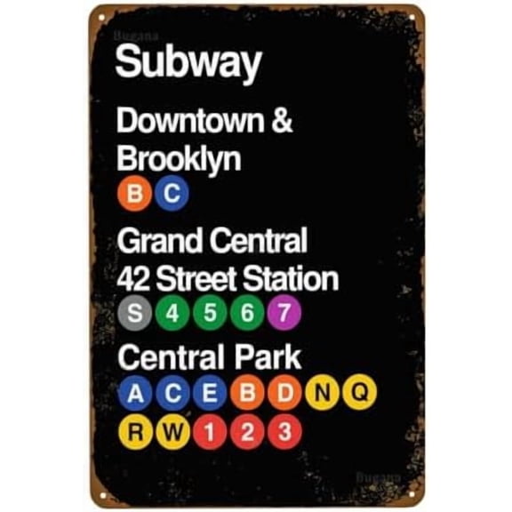 Vintage Metal Tin Sign Retro New York City Subway Downtown & Brooklyn Grand Central 42 Street Station Park Sign, Signs Posters for Man Cave Bar Garage Car Room Streets Wall Decor Art 8 x 12 Inch