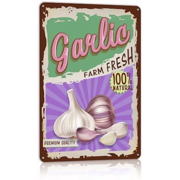 Vintage Metal Tin Sign Retro Vegetable Garlic Wall Decor for Kitchen Garden Farm Fresh