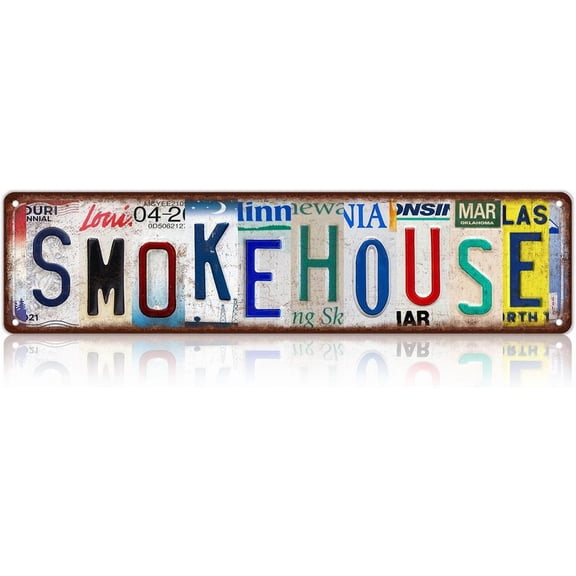 Vintage Metal Tin Sign Smoke House Wall Decor Retro BBQ Smoker Theme Indoor Outdoor Wall Art 4 x 16 Inch