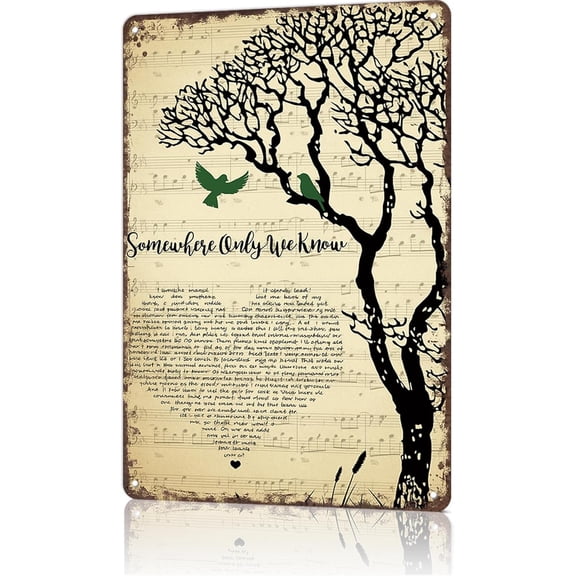 Vintage Metal Tin Sign Song Lyrics Heart Tree Birds Wall Art for Dorm Home Office Room Decor 8x12 Inch