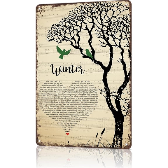 Vintage Metal Tin Sign Song Lyrics Heart Tree Birds Wall Art for Home Office Dorm Decor 8x12 Inch