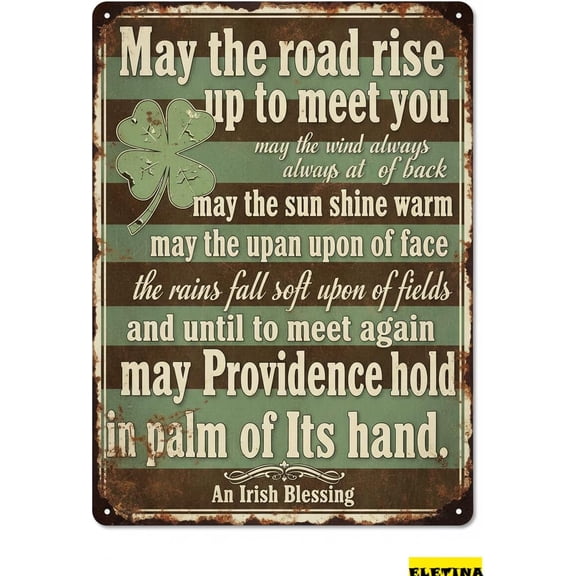 Vintage Metal Tin Sign St. Patrick's Day Printable - Irish Blessing Decor Clover Decor, Style Gift Mom, Dad, Friends 6x8 Inch
