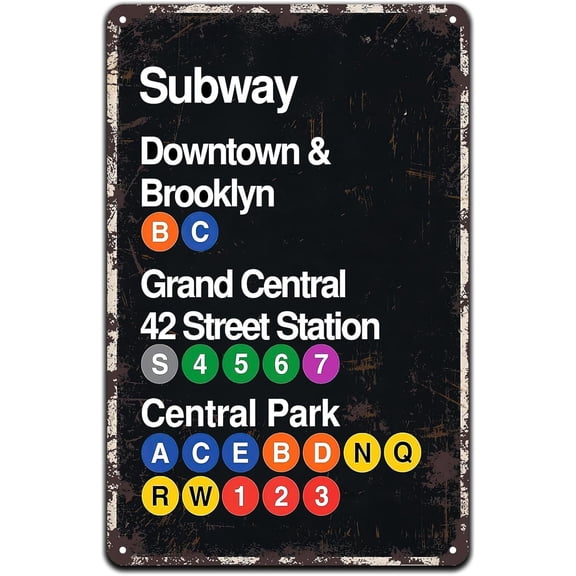 Vintage Metal Tin Sign Subway Downtown & Brooklyn Grand Central 42 Street Station Park Retro Wall Decor Tin Signs for Home Club Cafe Office Garden Man Cave Decor 8x12 inch