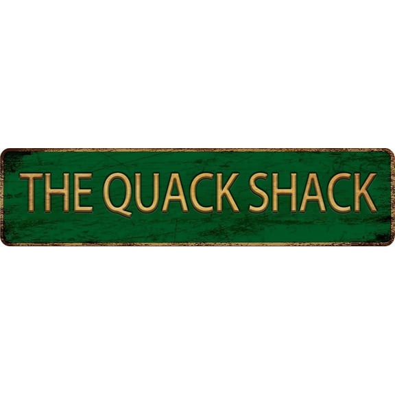 Vintage Metal Tin Sign THE QUACK SHACK 4"x16", Street Sign for Home, Restaurant, Bar, Cafe, Garage - Retro Wall Decor Plaque