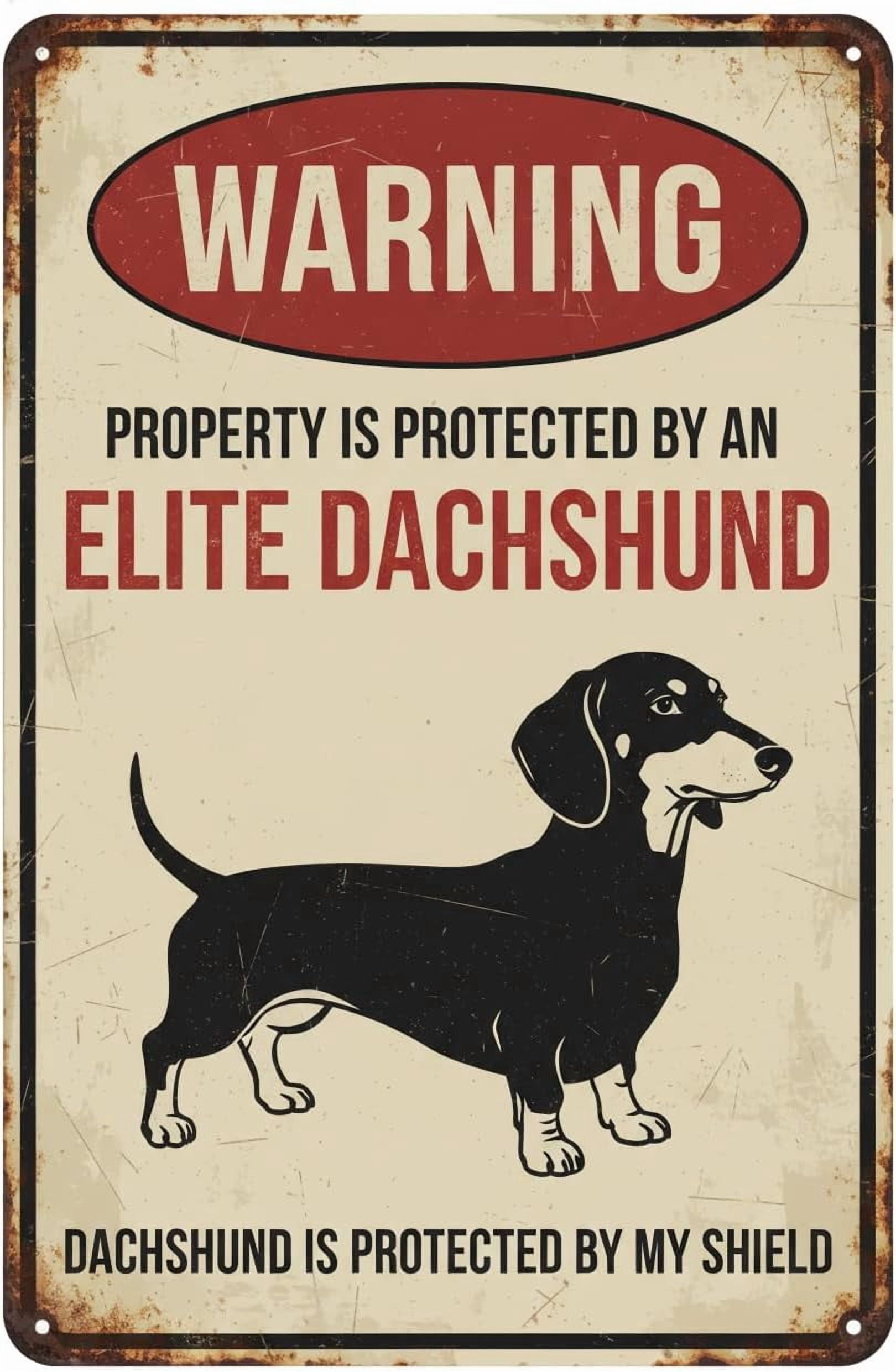 Vintage Metal Tin Sign Tin Sign Warning Attack Dachshund Metal Retro ...