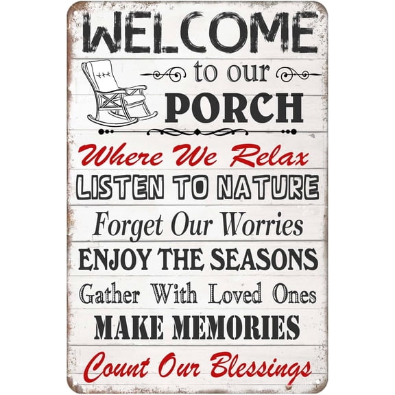 Vintage Metal Tin Sign Welcome to Our Porch Home Backyard Decor Patio Rules Pool Sign Farmhouse Bar Coffee Deck Outdoor Wall Decor Sign 12x8 Inches