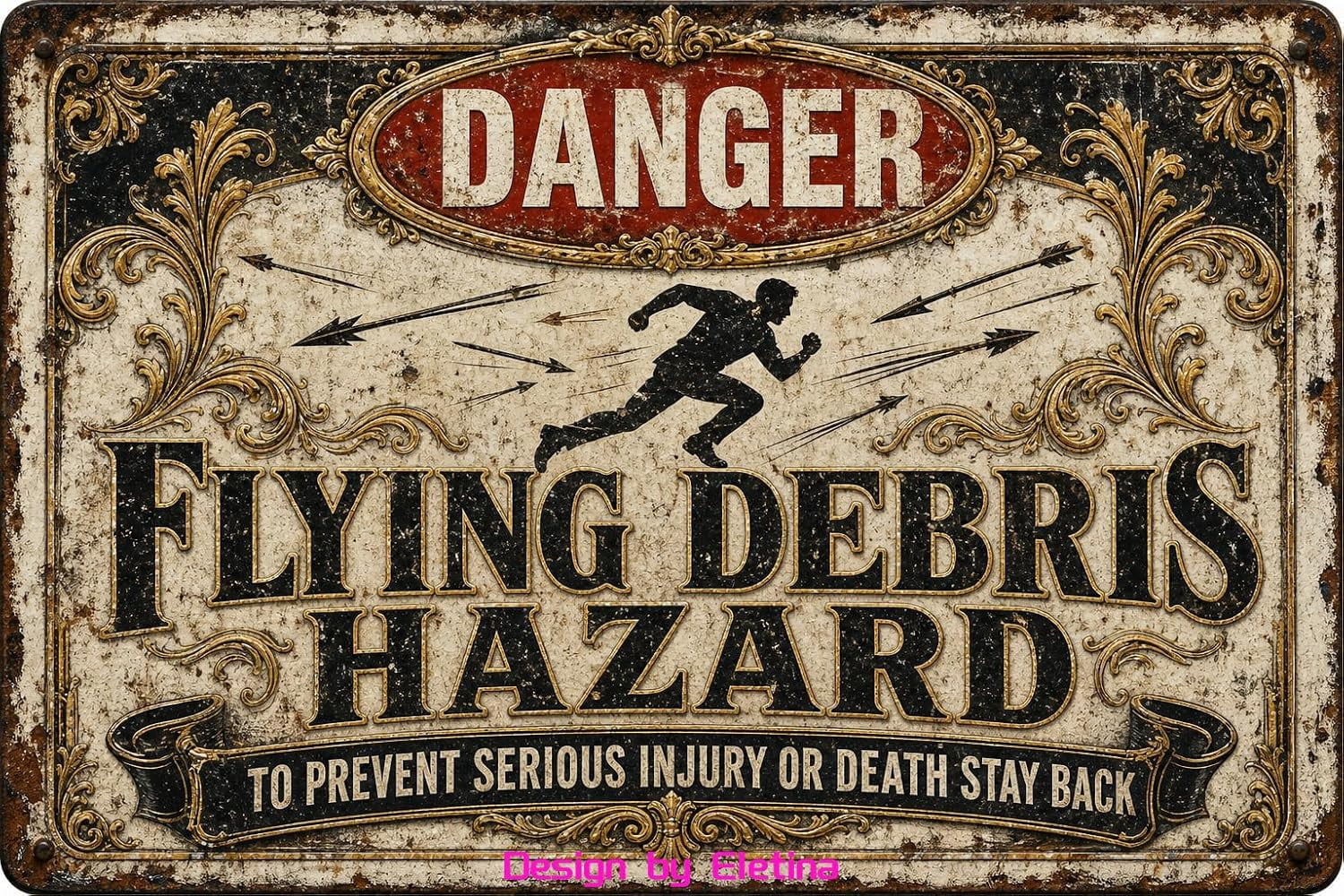 Vintage Metal Tin Sign for Man Cave Warning Danger Flying Debris Hazard ...