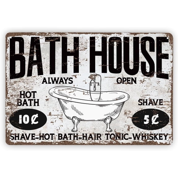 Vintage Metal Tin Signs, Bath House Sign, Bathroom Decor, Country Rustic Bathroom Decor Gift Sign, Farmhouse Wall Decoration, Indoor or Outdoor, Housewarming Gift, 11.8 * 7.9Inch