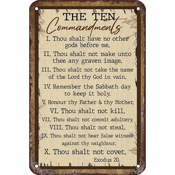 Vintage Metal Tin Signs Christian Wall Art 10 Commandments Garage Home Bathroom Decor Bars Decor Art Poster Bakery Kitchen Cafe Wall Decoration 12 X 8 Inches