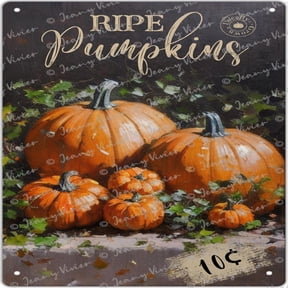 Vintage Metal Tin Signs Funny 10 Cent Ripe Pumpkins Locally Grown Retro Kitchen Aluminum Signs Farm Decorative Country Iron Painting Decoration For Home Bar Pub Garage Cafe Wall Decor 12x12 Inch