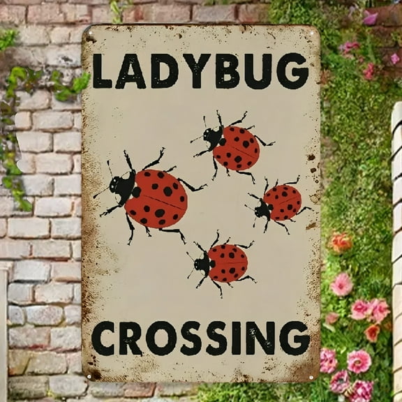 Vintage Metal Tin Signs Ladybug Crossing Retro Poster for Home Kitchen Office Club Bar Gym Park Farm Garden Outdoor Wall Decor Plaque Sign 8x12 Inch Metal plaque, Wall Decor For Bar Garage Man Cave