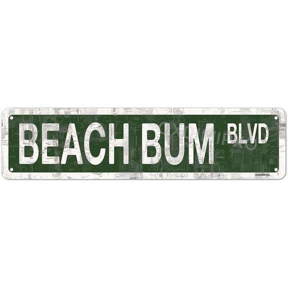 Vintage Metal Tin Signs Retro Beach Bum BLVD Sign for Beach House, Living Room or Bedroom, Iron Plaque Poster Cafe Wall Art Gift 4x16inches