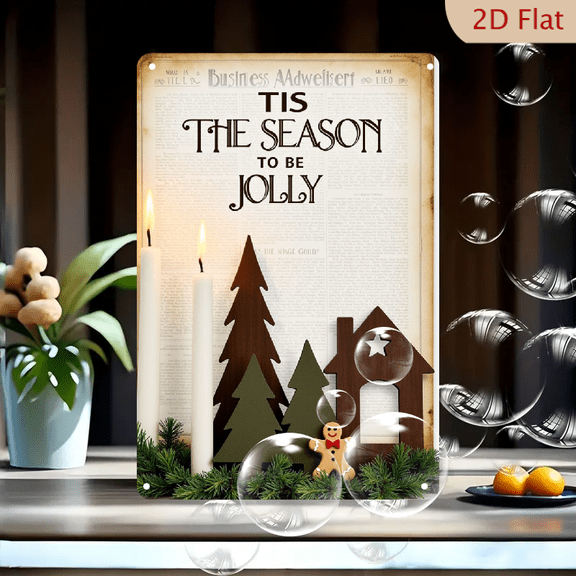 Vintage Metal Tin Signs - Tis the Season to be Jolly Farmhouse Christmas Gingerbread Man Tree Decor, Retro Tin Signs 8x12 Inches, For Living Room, Bedroom, Study And Other Indoor Spaces 