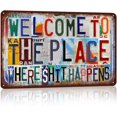 thumbnail image 1 of Vintage Metal Tin Signs Wall Decor for Man Cave Garage Bar Home 12 x 8 Inches - Welcome To The Place Where Shit Happens, 1 of 5