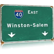 Vintage Metal Tin Signs Winston- Salem Highway Road Signs Interstate 40 East Directional Signs Airport Garage Home Farmhouse Wall Decor 12x17 Inches