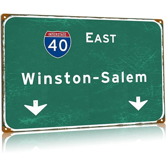 Vintage Metal Tin Signs Winston- Salem Highway Road Signs Interstate 40 East Directional Signs Airport Garage Home Farmhouse Wall Decor 12x17 Inches