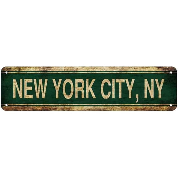Vintage Metal Tin Street Sign Rustic Wall Decor New York City Theme 4 x 16 Inch for Home Garage Office Patio Porch