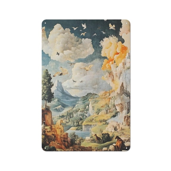 Vintage Metal TinTin Hanging Picture Ethereal Landscape Painting A Mythical World of Clouds And Creatures Style-10 30x20cmtin sign